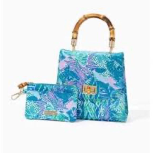 Lilly Pulitzer Handbags - Lilly Pulitzer Top Handle Bag + Wallet Botanical Green Holiday in the Sun NWOT